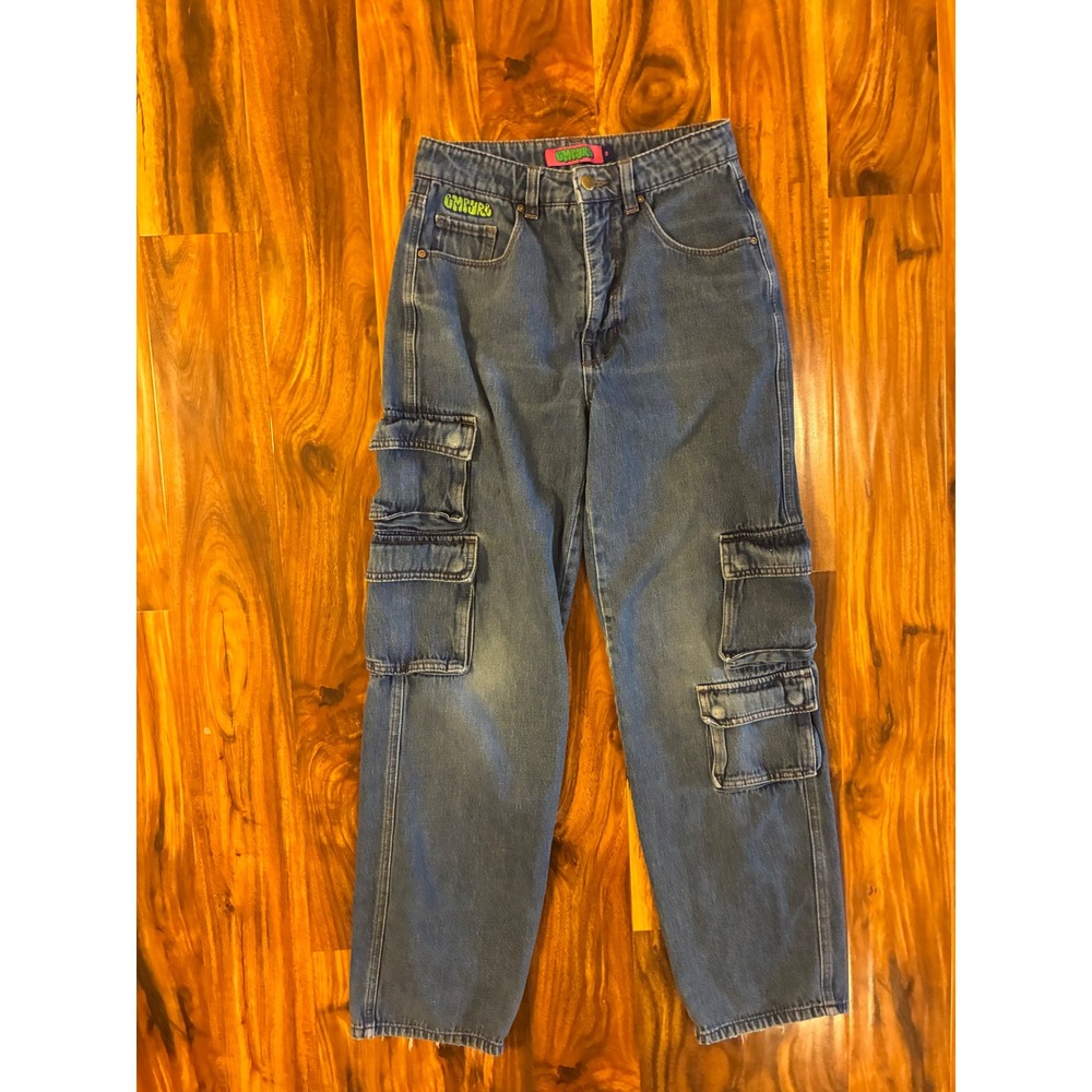 Empyre Tori Cargo Jeans Medium Wash Y2K Vintage Skate Wide Leg Denim Pants Sz 2